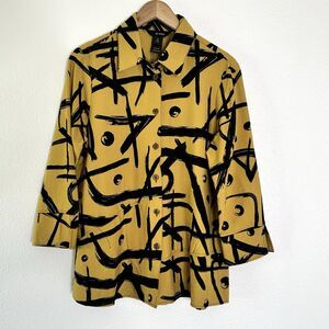 Ali miles Women’s Tunic Blouse Black And Yellow Abstract & Artsy Size M